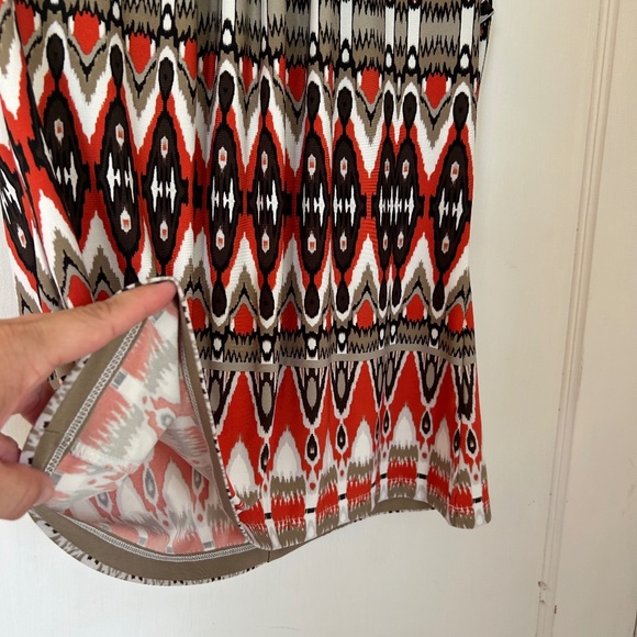 Calvin Klein Sleeveless Blouse Abstract Geometric Orange Tan Black White Ikat - Picture 6 of 13